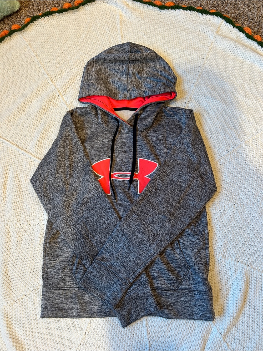 Under Armour Women’s Heather Gray Zip-Up Hoodie with Red Logo Accent